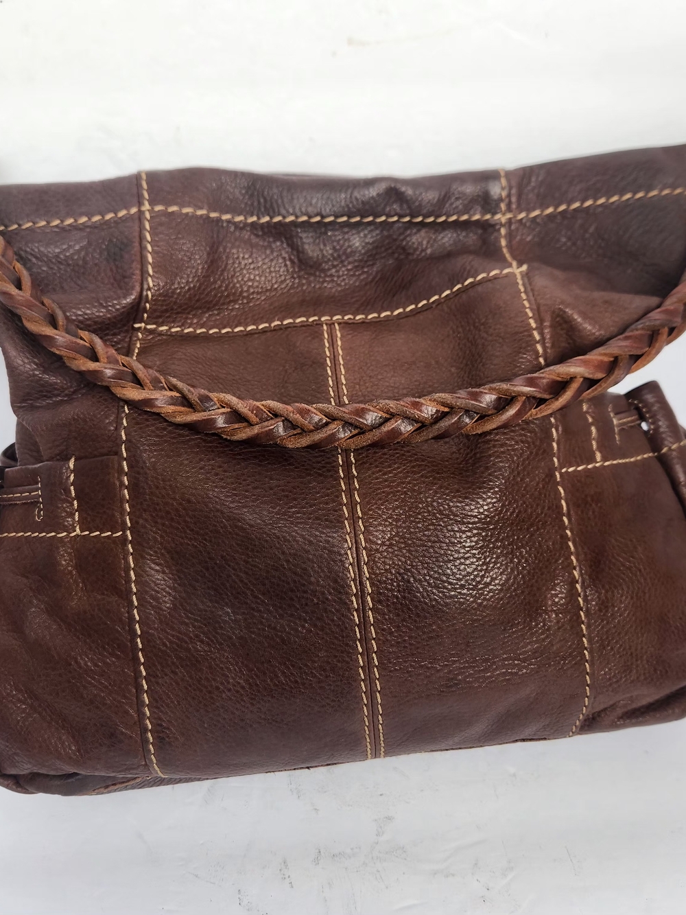 Vintage Fossil Brown Braided-Handle Leather Hobo - Picture 3 of 6